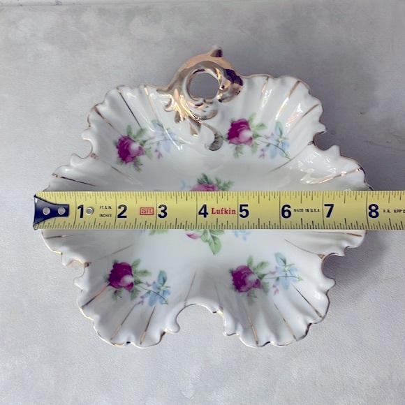 Porcelain Vintage Vanity Trinket Dish Made by ESD Japan Hand Painted Roses EUC - Picture 6 of 11